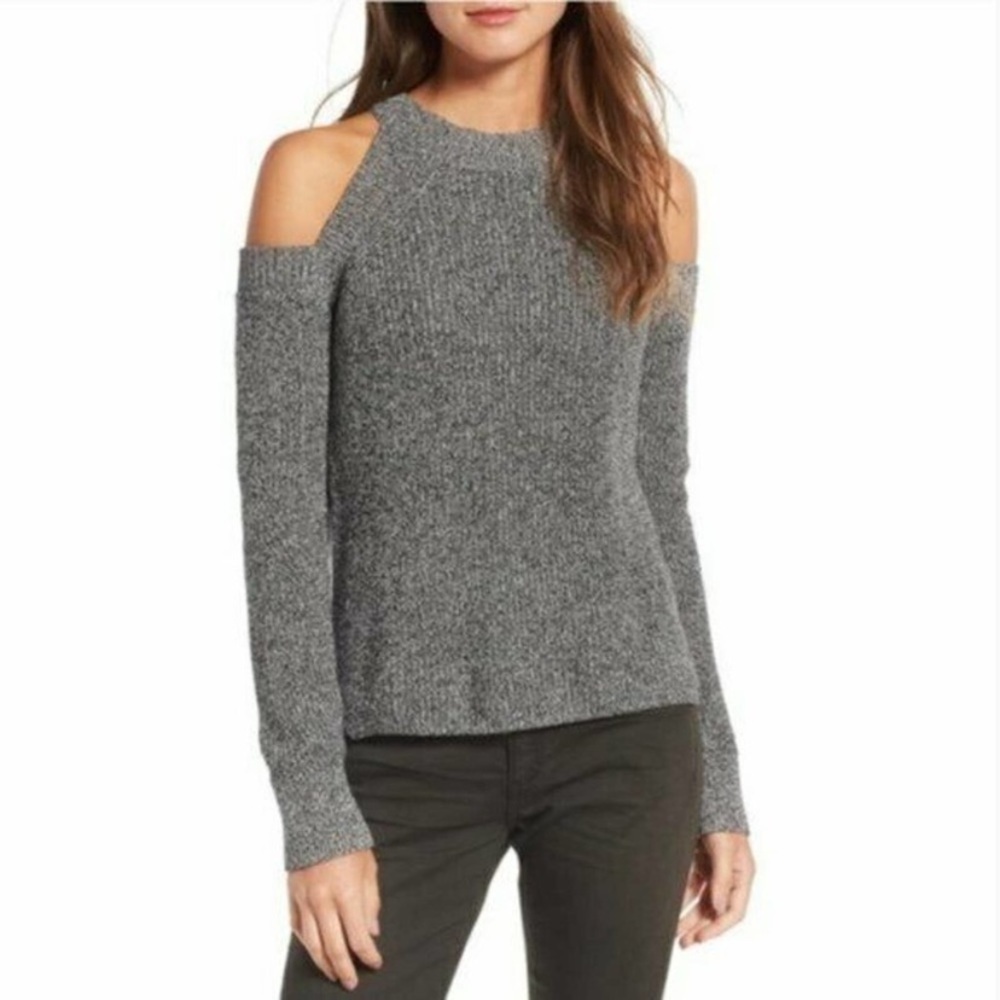 Rag & Bone Dana Cold Shoulder Sweater Black White Marled Cotton Size Small